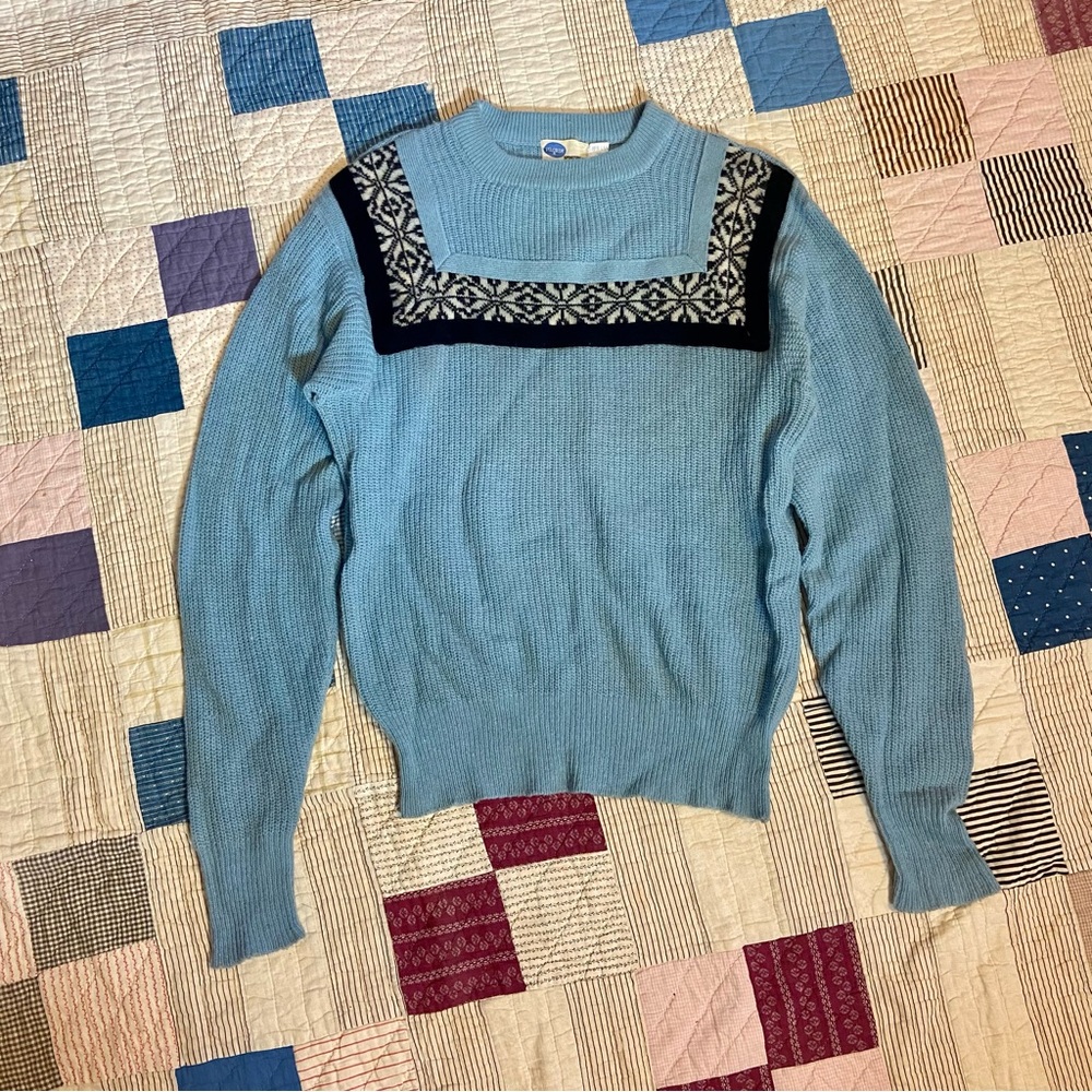 1950s Vintage Lambswool Blend Light Blue Knit Sweater